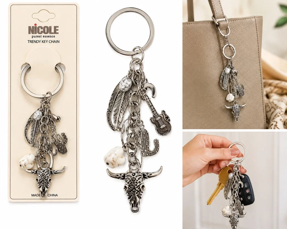 Western Charm Keychain – Silver Tone Boho Cowgirl Style Accessories
